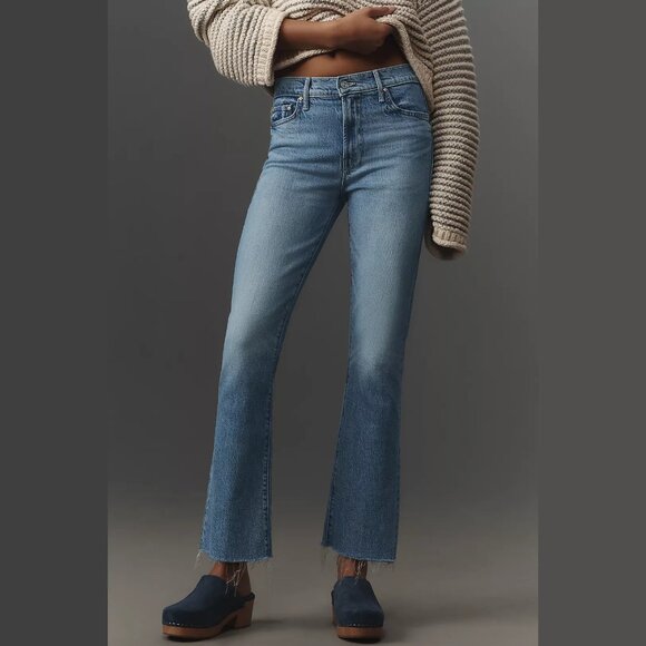 NEW MOTHER Size 32 Outsider Flood Fray High-Rise Crop Flare Jeans - Denim Light - Picture 1 of 5